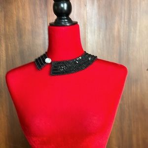 OOAK Handmade Sequin Neckkace with Rhinestone Button